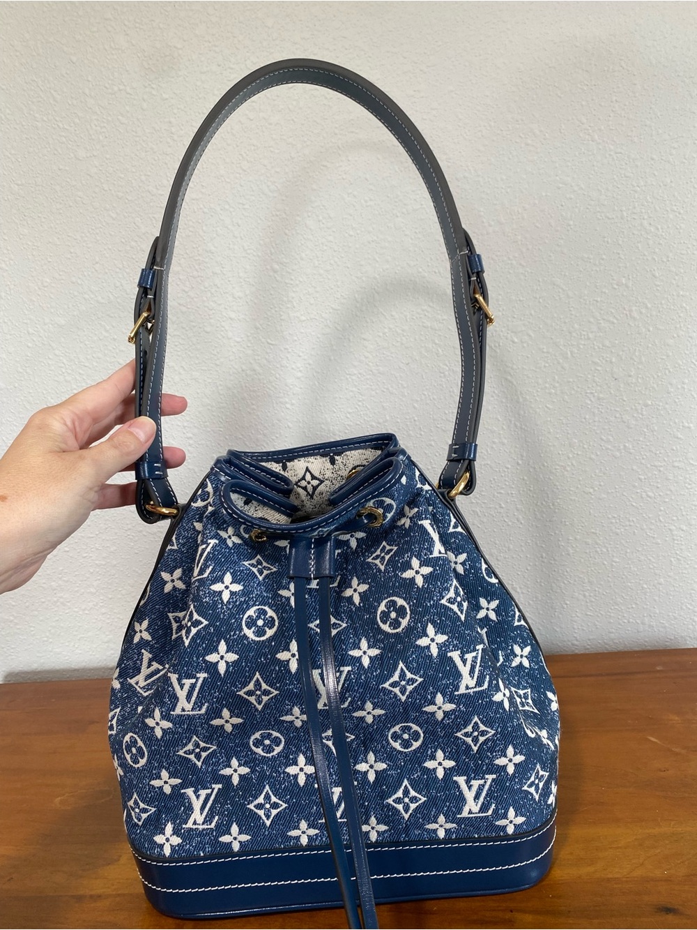 Designer Monogram Navy Drawstring Bucket Bag 💐Authenticity Not Guaranteed💐